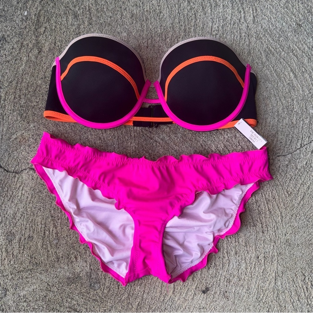 VICTORIA’S SECRET Black Neon Bikini Set size 34D / Medium